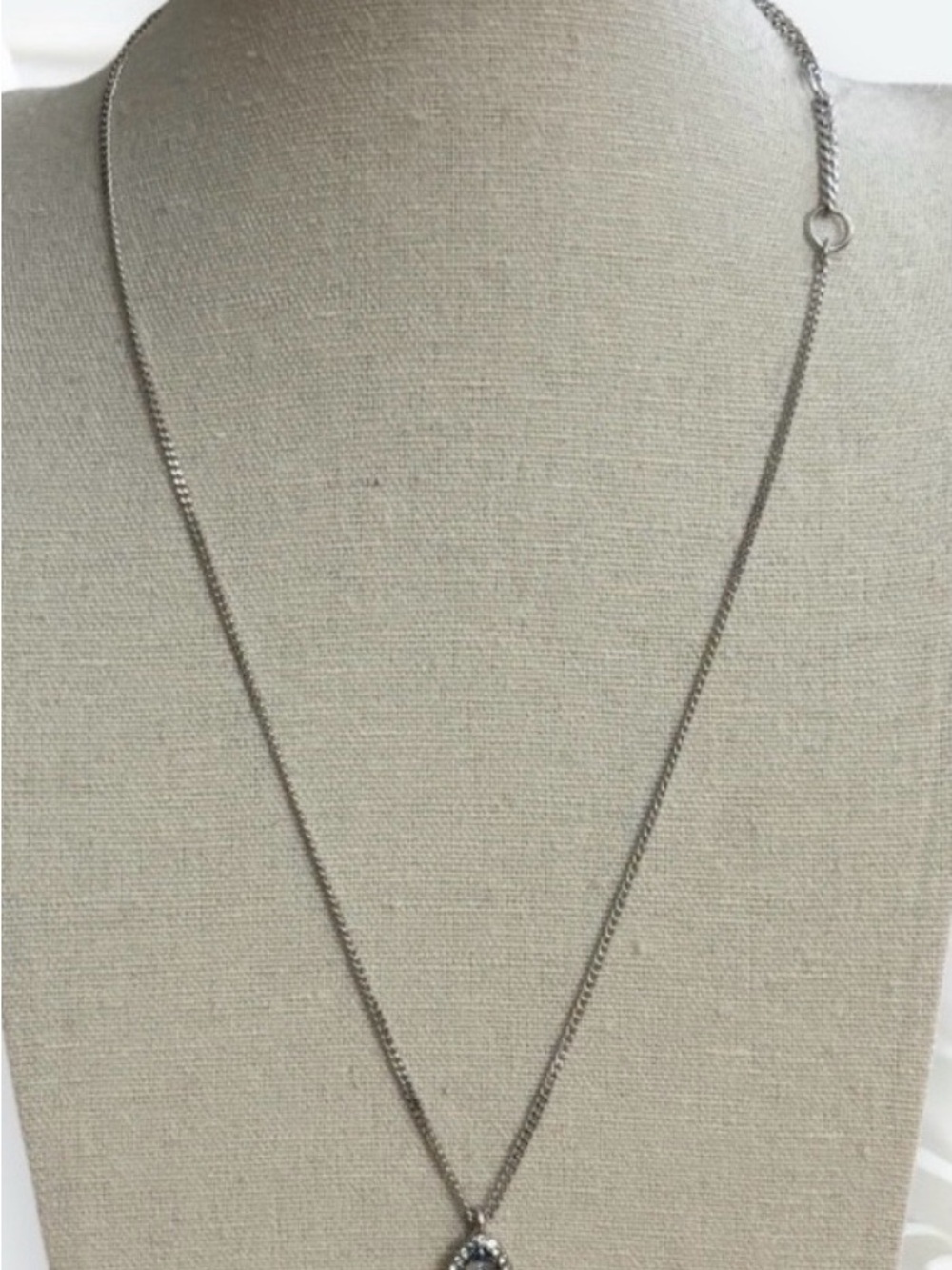 Givenchy Silver Necklace with Blue Teardrop Crystal Pendant - Picture 3 of 5